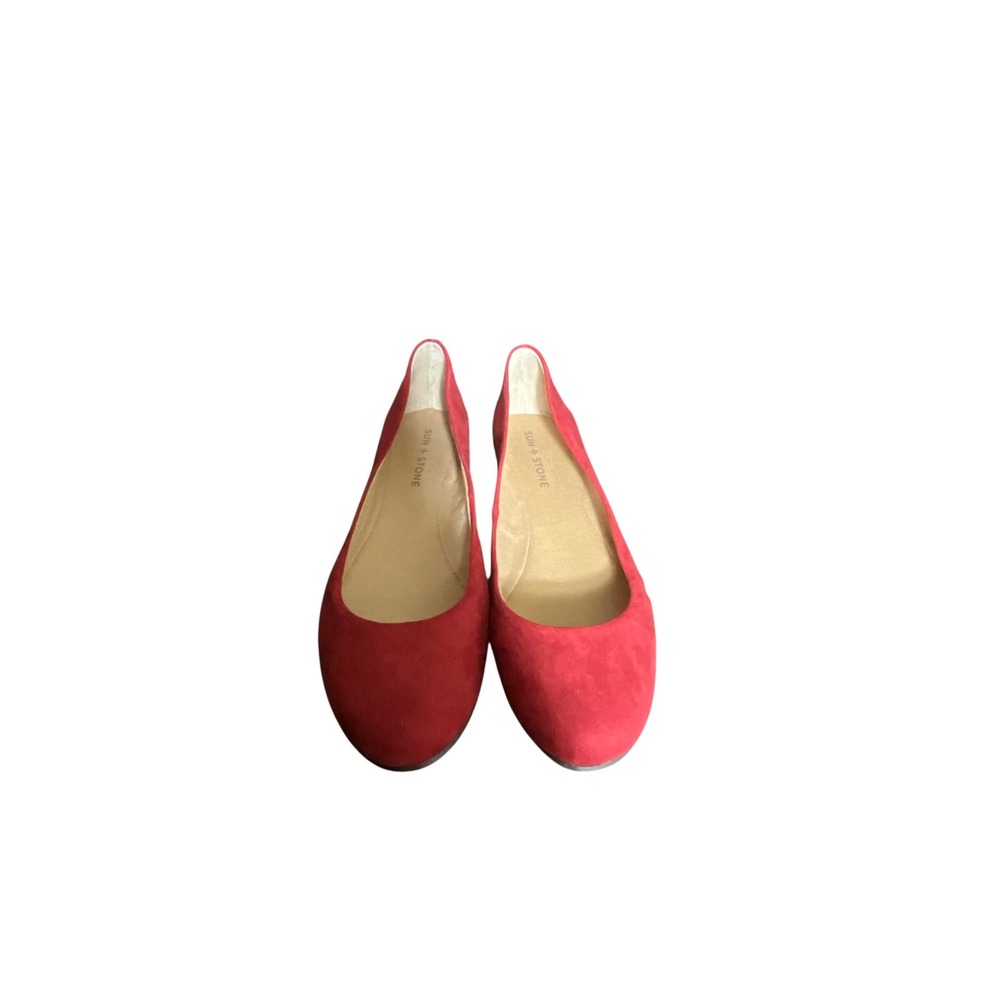Sun + Stone Ballet Flats Womens Size 8 Red Eliana Classic Round Toe Slip On Shoe